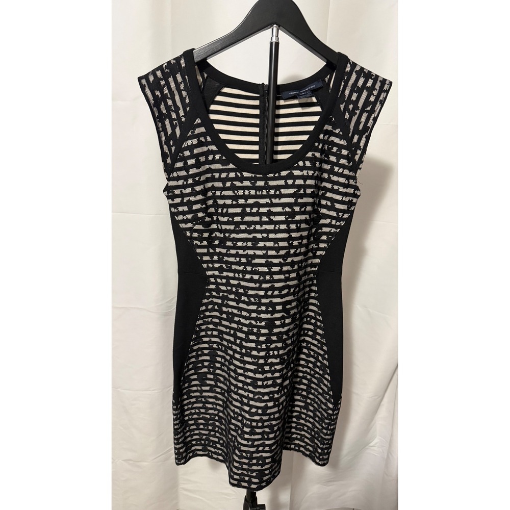 French Connection Black White Striped Lace Overlay Mini Dress Size 6